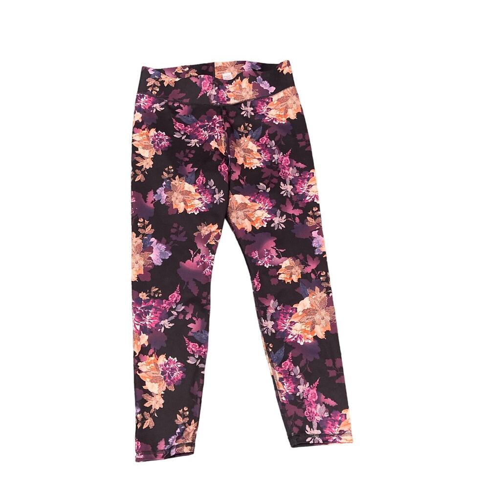 Roamans Leggings Work Out Pants Flowers Burgandy Size Large 18/20